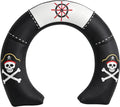 Black pirate arch inflatable with skull-and-crossbones and a ship's wheel