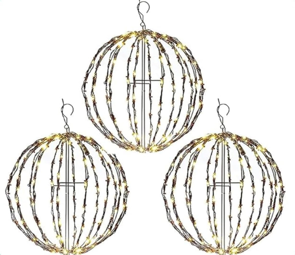 3-Pack 12 in LED Christmas Light Balls, Indoor or Outdoor