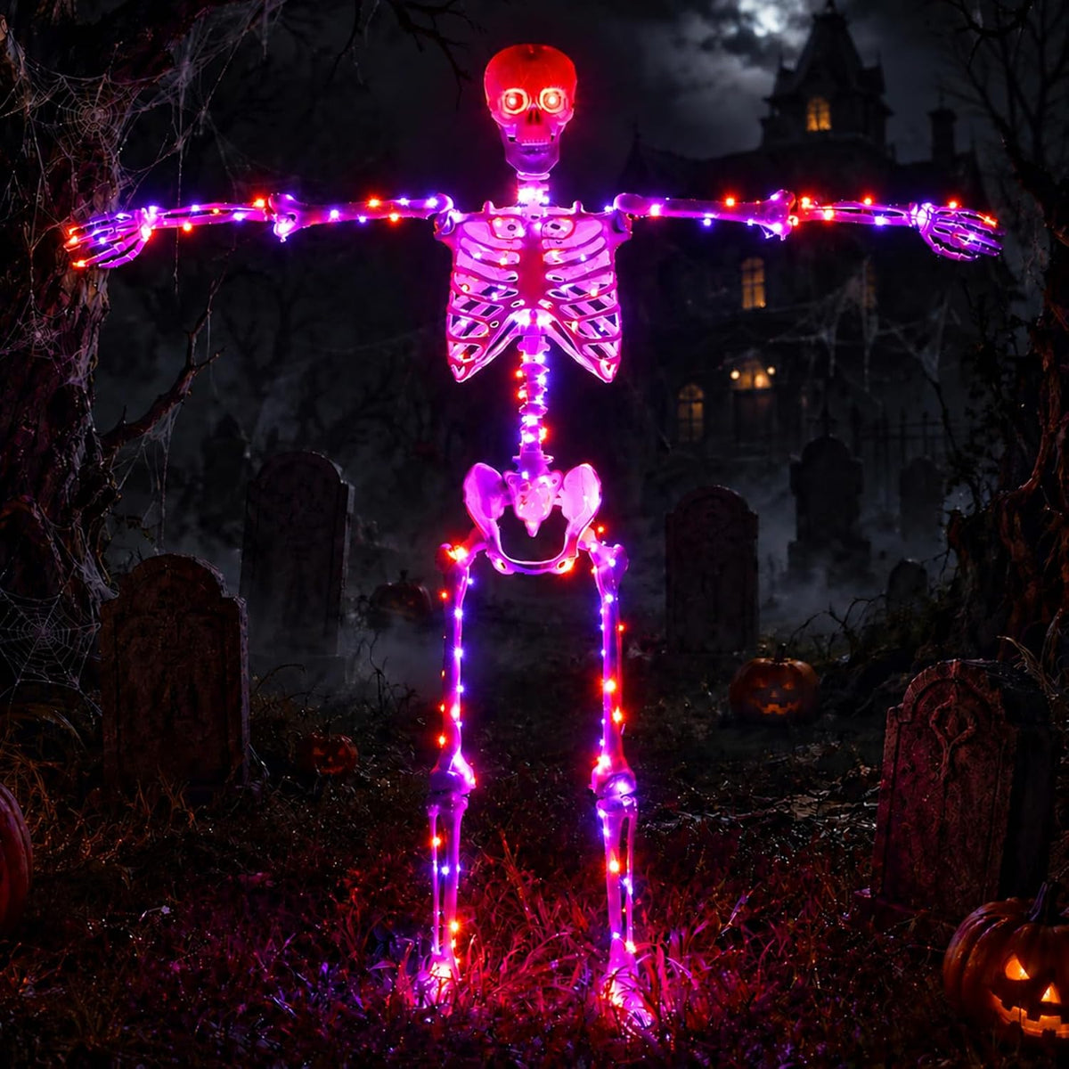 53 in Light-Up Halloween Skeleton with Red Eyes