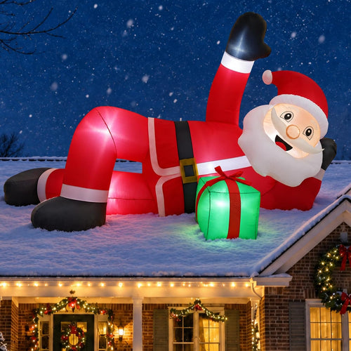10FT Christmas Inflatable Lying Santa Claus with Gift Box for Outdoor Decor / Outdoor Use, Includes Gifts D