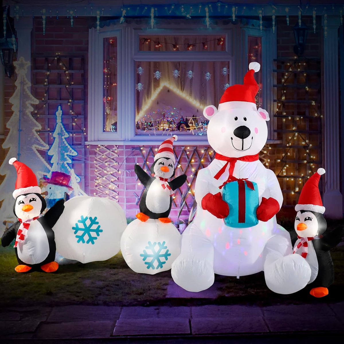 10 ft Snowman and Polar Bear Snowball Christmas Inflatable