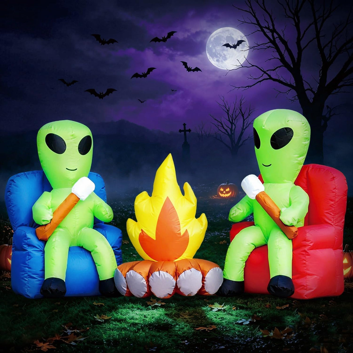6 ft Aliens Roasting Marshmallows Halloween Inflatable