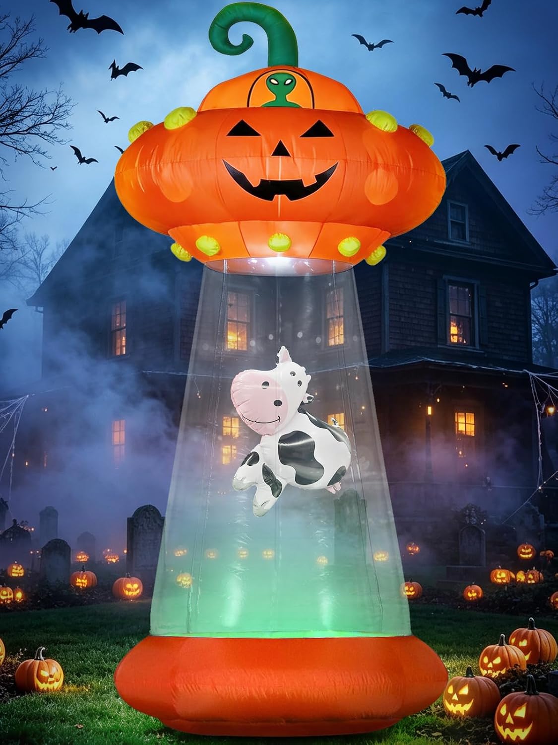 8 ft Pumpkin UFO with Aliens Halloween Inflatable, LED