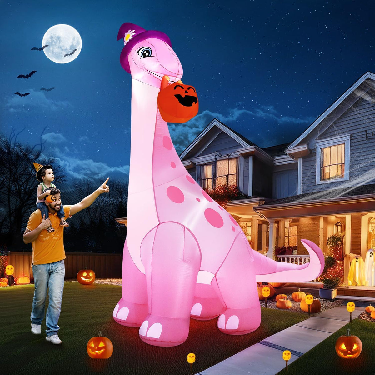 13 ft Giant Pink Dinosaur Halloween Inflatable