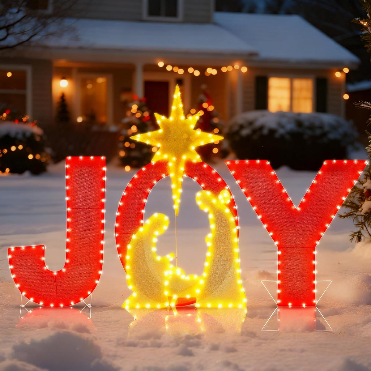 3.3 x 2 ft Lighted Nativity Joy Christmas Yard Sign, 250 LEDs