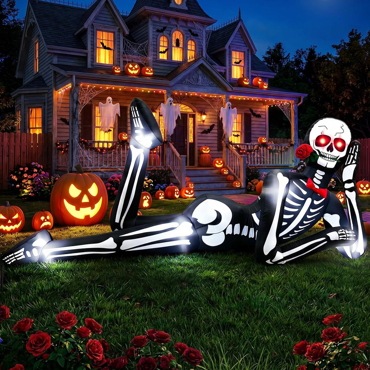 12 ft Giant Lying Skeleton Halloween Inflatable