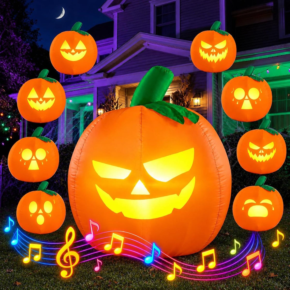 5 ft Projector-Face Pumpkin Halloween Inflatable with Music