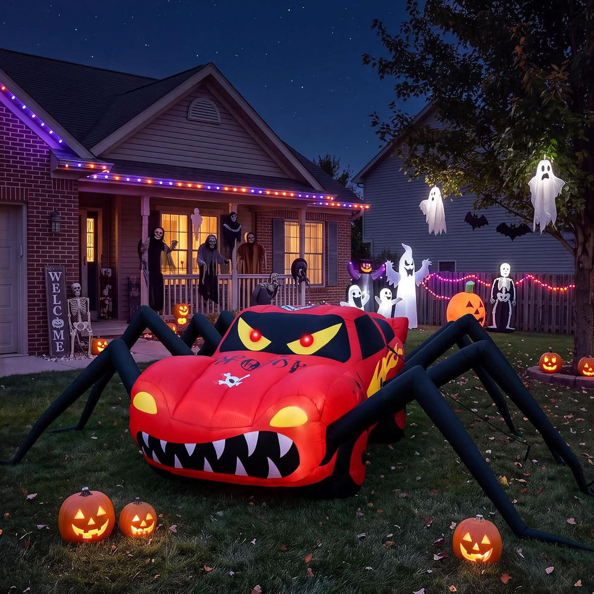 14.8 ft Giant Red Spider Car Halloween Inflatable, LED