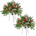 Set of 2 Lighted Christmas Urn Filler Pine Trees, Battery