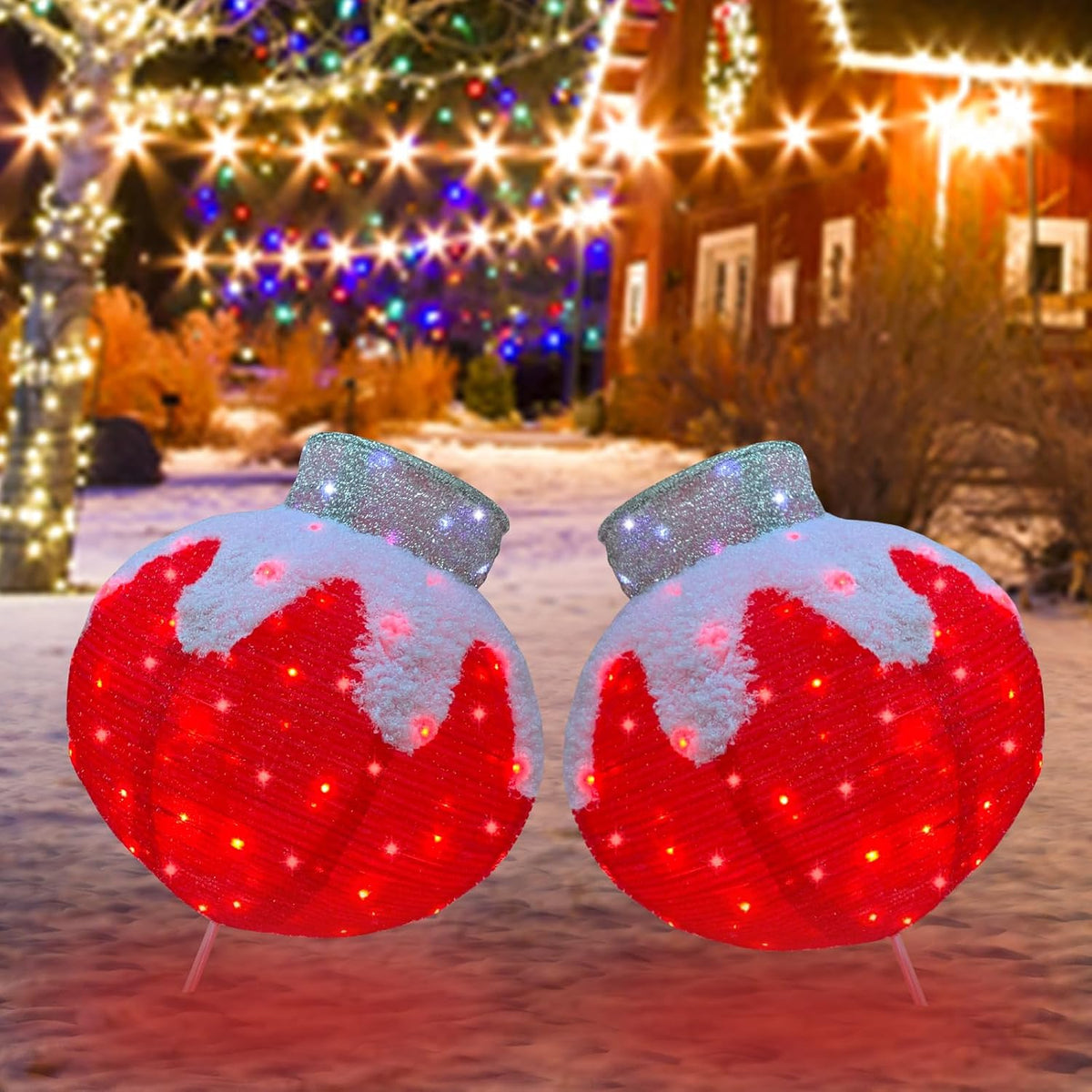 2-Piece Pop-Up Red Lighted Christmas Balls, 160 Lights