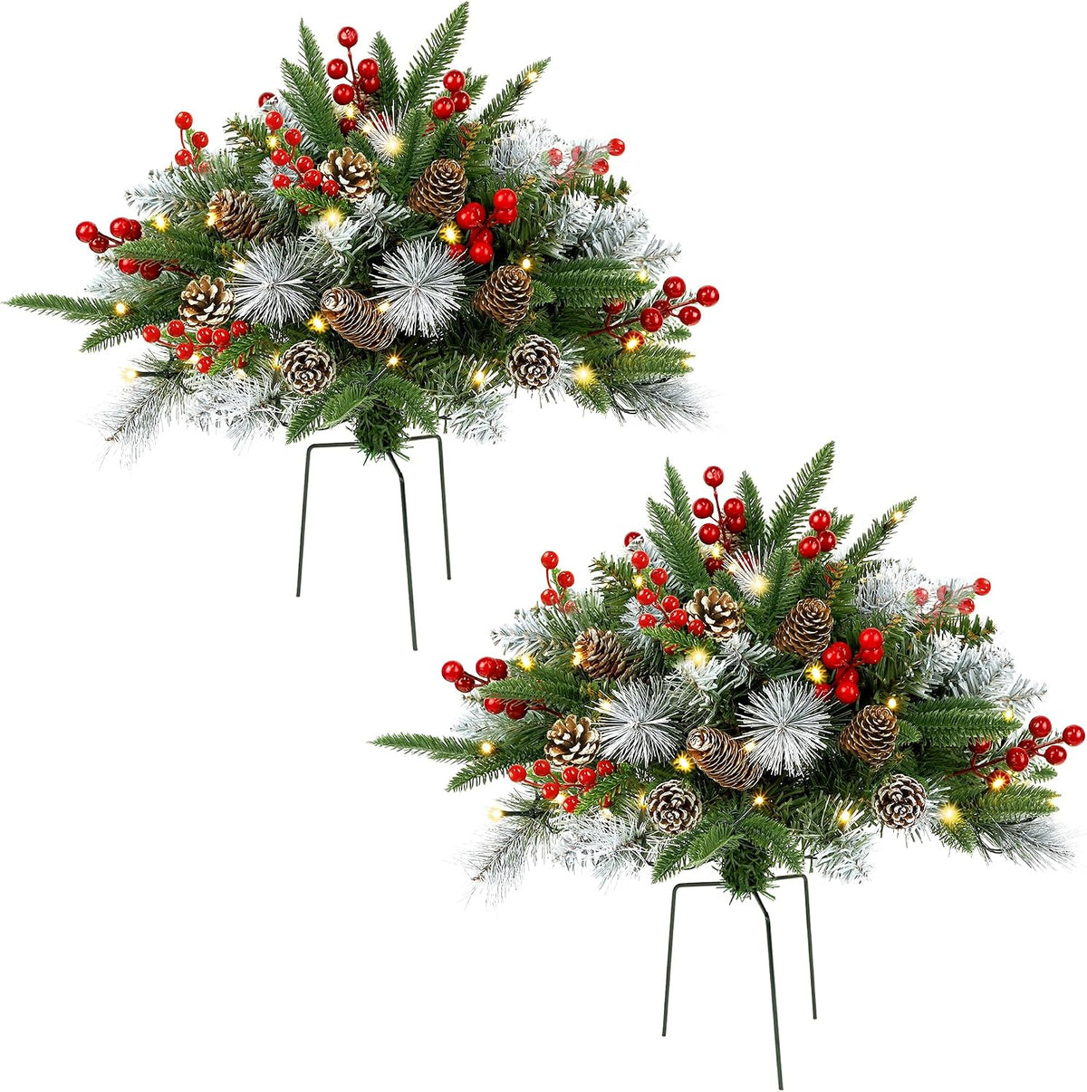 Set of 2 Lighted Christmas Urn Filler Trees, Battery