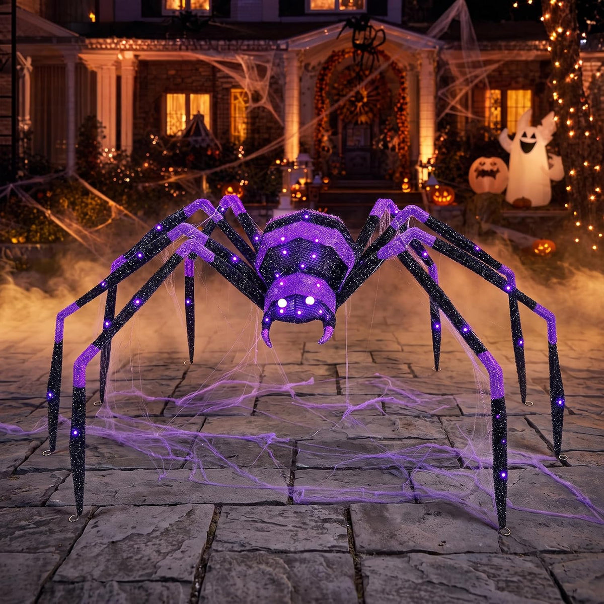 6.8 ft Light-Up Giant Spider Halloween Decor, 128 LEDs