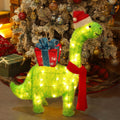 27 in Lighted Green Dinosaur with Gift Christmas Decor